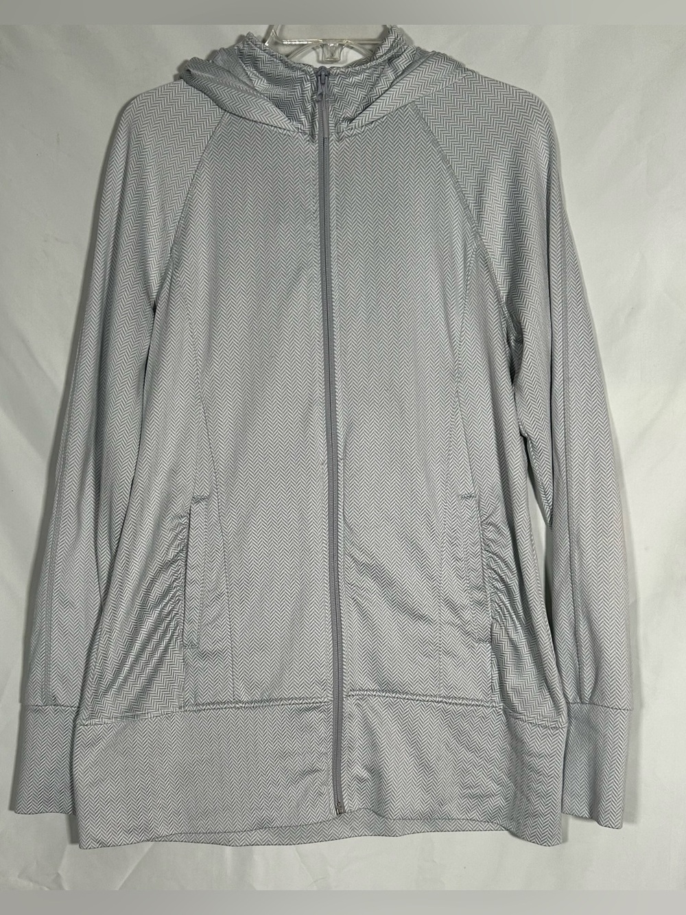 MONDETTA GRAY SILVER CHEVRON OUTDOOR SWEATSHIRT HOODIE FULL ZIP MENS LARGE